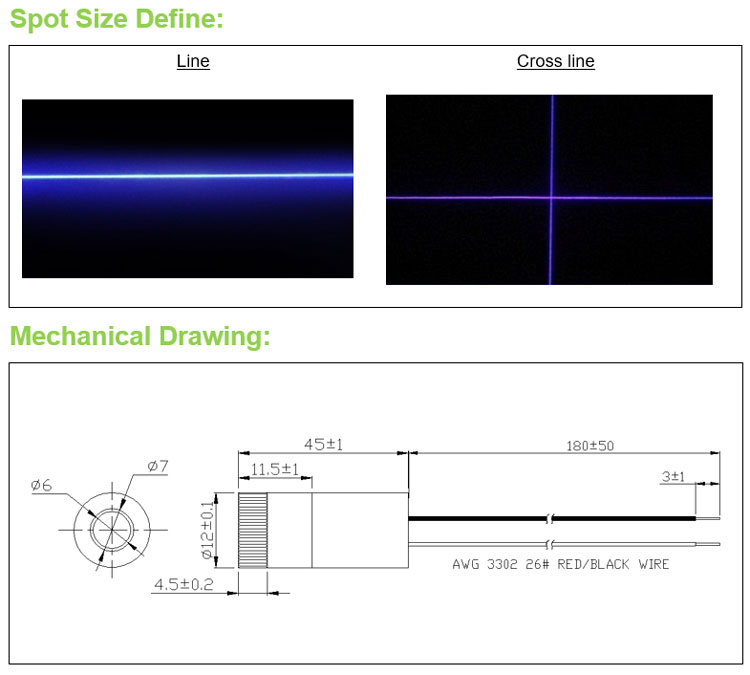 D12x45mm Focusable 405nm 1mW-- - Industrial Laser Line Module 评论和价格